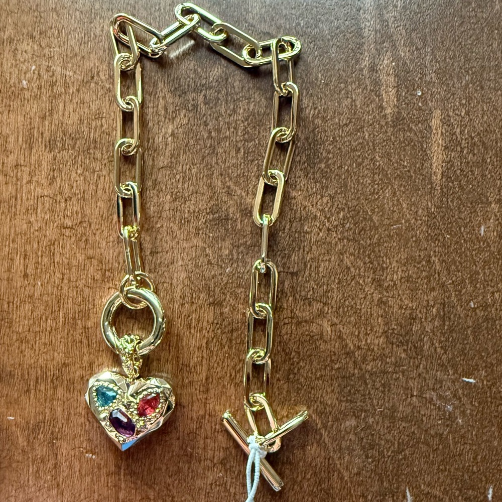 Kendra Scott Gold Green Purple and Red Heart Pendant Bracelet